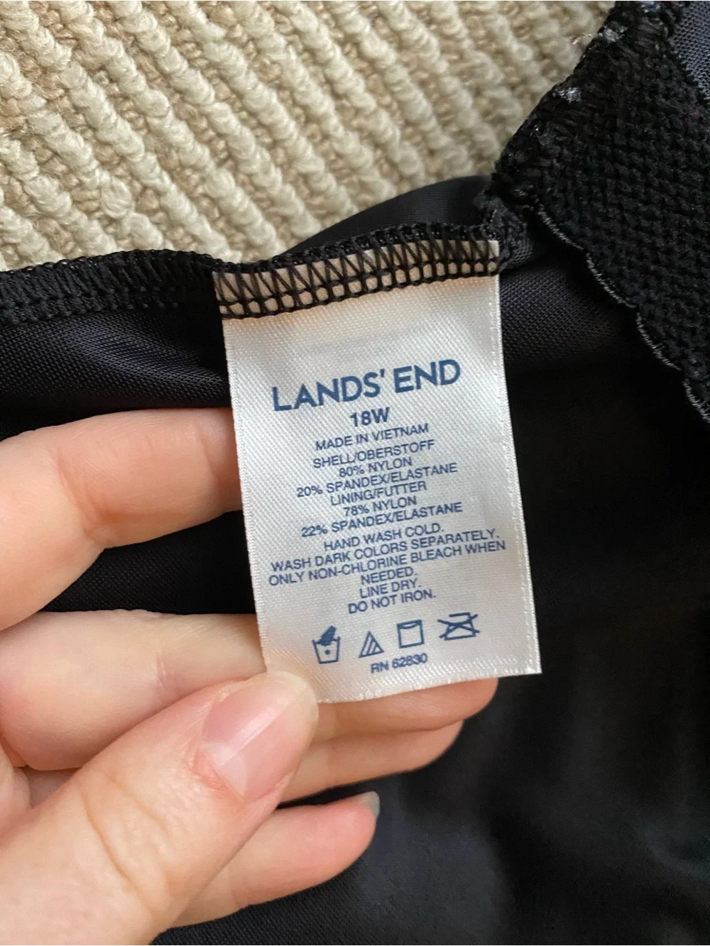 Lands' End Tankini Top Swimsuit Underwire Black Teal Turquoise Size 18W